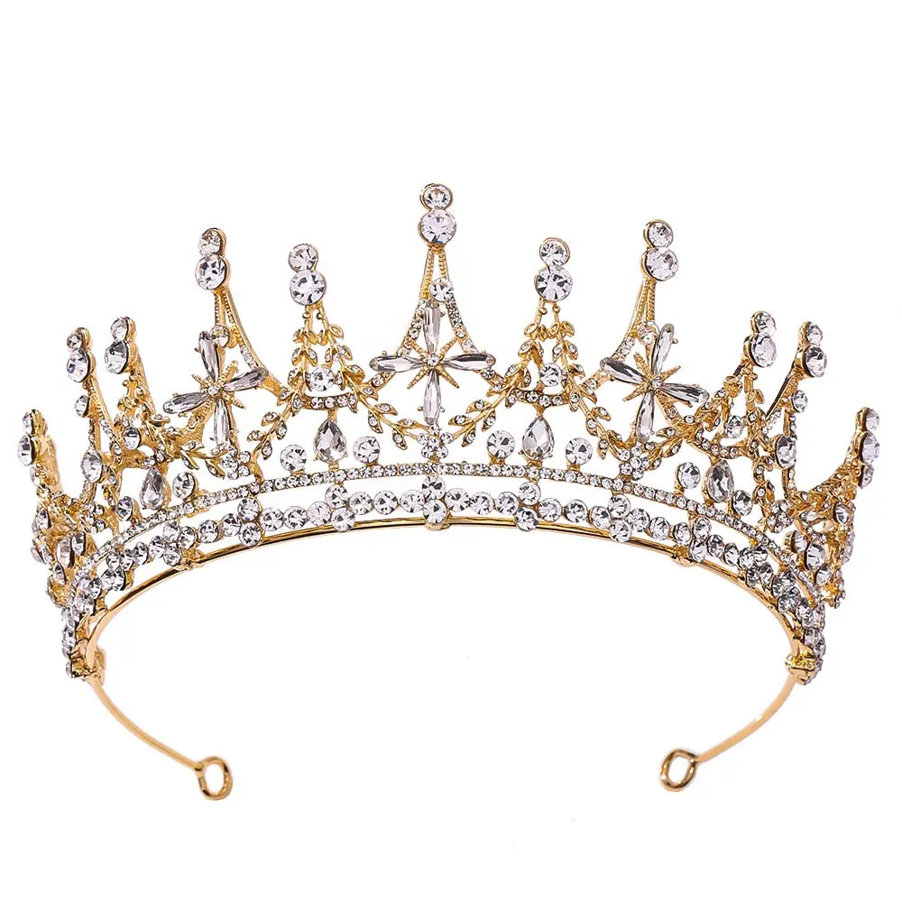 Tiaras grandes de plata personalizadas, tiaras de lujo barrocas de estilo europeo, de color azul, con corona redonda completa de Reina dorada