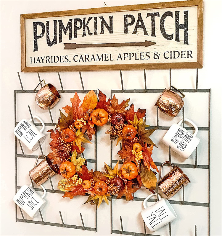 Pumpkin Maples Leaf Pine Cone  Wreath for Halloween Front Door Decoration