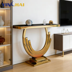 モダンなステンレススチールゴールドマーブルコンソールテーブル多機能リビングルーム寝室ダイニングエントランスホール家具 - Product Image 6