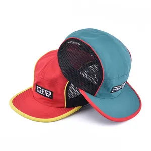 Oem Zomer Custom Size Ademend Side Mesh Plain 5 Panel Running Nylon Camper Hoed En Cap