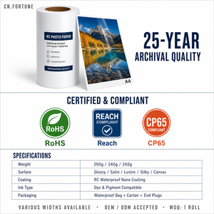 260gsm RC fotopapierrol, hoogglans, waterbestendig, geschikt voor digitale inkjetprinten voor studio- en commercieel gebruik - Product Image 5