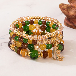 Hot Sale Bohemian Pagoda Chain Pendant Crystal Bracelet 4 Pcs/<b>set</b> Multi-layer Elastic Rope Beaded Bracelet for Women - Product Image 1