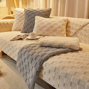 <b>Sofa</b> Cushion Plush 90 X 180Cm Non Slip Seat Pad <b>For</b> Winter <b>Sofa</b> <b>Cover</b> Warm Fleece Gray And Off White - Product Image 3