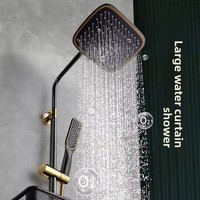 Ensemble de douche domestique à température constante pressurisée, kit de pomme de douche ABS, style pluie, robinet au design carré moderne