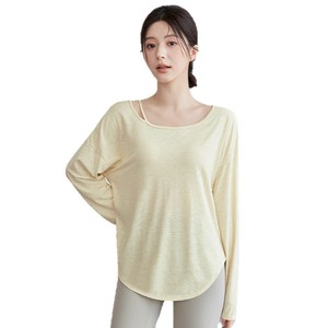 Camiseta de yoga para mujer, holgada, de color liso, manga larga, con dobladillo en arco, para fitness, pilates y running - Product Image 3