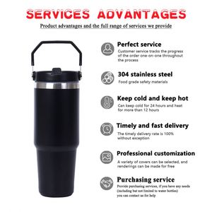 Tumblers Wholesale Bulk 20oz & 30oz Stainless Steel Tumbler <b>Double</b>-<b>Wall</b> Flip Straw Insulated Travel Mug Tumbler with Handle - Product Image 4