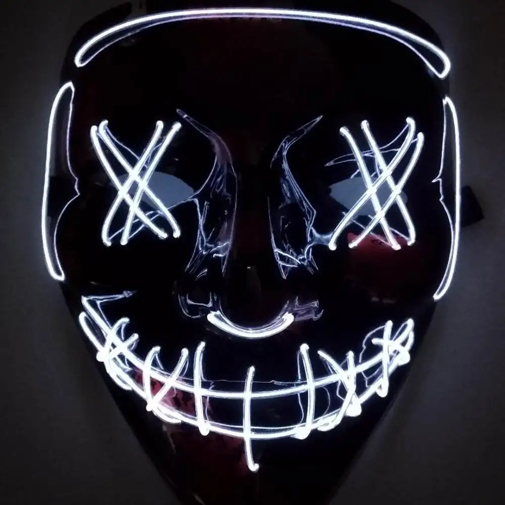 Costume Props Neon Led Luminous Joker Mask Carnival Festival Light Up EL Wire Mask Japanese Mask for Halloween