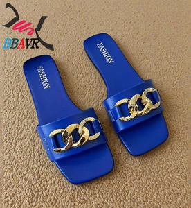 Hot Selling Metal Designer <b>Sandals</b> Slides Slippers Flat <b>Sandals</b> for Women and Ladies - Product Image 3
