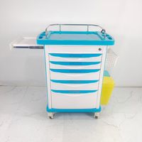 Nouveau design de mobilier hospitalier, chariot d'urgence médical jetable à 5 tiroirs avec verrouillage, capacité de charge de 200 kg, classe I, garantie 1 an