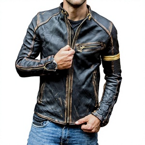 Chaqueta de cuero PU para <span class=keywords><strong>hombre</strong></span> y joven, estilo punk, con cuello alto y cremallera, personalizada, en stock, al por mayor - Product Image 1