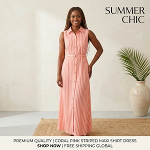 Vente directe usine – Nouvelle <span class=keywords><strong>robe</strong></span> longue élégante à rayures pour femme, <span class=keywords><strong>sans</strong></span> manches, cintrée à la taille, coupe trapèze – Sehe Fashion - Product Image 6