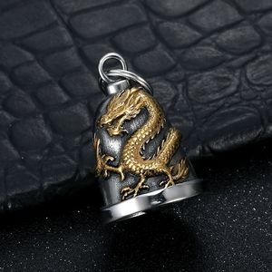 Cadeau pour motard : Collier pendentif cloche de protection porte-bonheur en acier inoxydable, style moto, motif dragon, pour la protection en conduite - Product Image 4