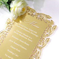 Elegante menú de boda de acrílico dorado con diseño de Rosa cortada con láser para decoración de mesa de recepción