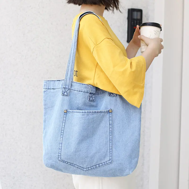 Factory hot sale cute casual denim shopping tote bag bags shoulder women