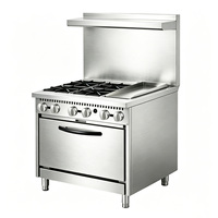 Cuisinière à gaz commerciale de style américain en acier inoxydable à 4 brûleurs avec plaque de cuisson et four