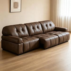 Cama Reclinable Inteligente Moderna con Diseño Telescópico en Estilo Nube Marrón, Versátil para Sala de Estar, Tapicería de Cuero Genuino - Product Image 5
