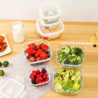 Moderne glanzende rechthoekige glazen magnetronbestendige lekvrije lunchbox met opklapbaar deksel, multifunctionele maaltijdvoorbereidings- en voedselbewaarbak