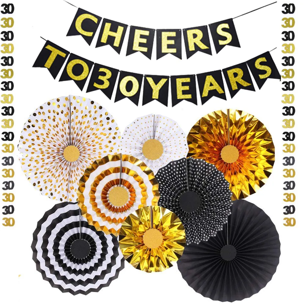 Goud Zwart Party Papier Fan Cirkel Garland Voor 30th 40th 50th Birthday Party Decoraties Anniversary 30 Jaar Oude Feestartikelen