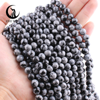 Zhe Ying 6/8/10mm flocon de neige perles d'obsidienne ronde lisse flocon de neige jasper flocon de neige perles d'obsidienne