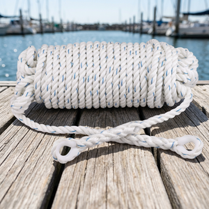 Cordage d'ancrage torsadé (14MM) en polyester blanc, corde marine à double tressage avec boucles pour l'amarrage de bateaux - Product Image 3