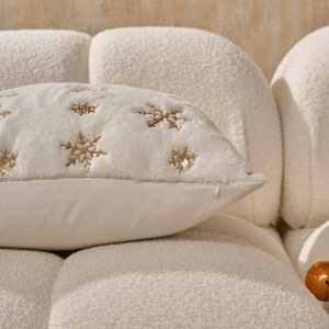 XM-509 <strong>White</strong> Faux Fur Snowflake Embroidery Throw <strong>Pillow</strong> Covers <strong>Fluffy</strong> Plush Soft Square Christmas Cushion Cases - Product Image 4
