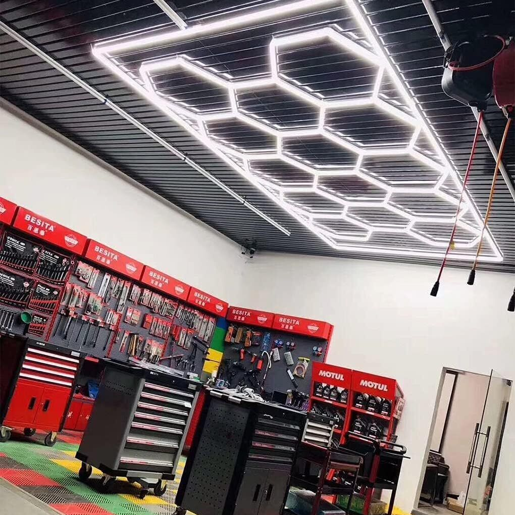 Contation 110 220 Volt 9 LED Workshop Ceiling Led Working Lights for Car Shop and Garage Honeycomb Lights Hexagonal Led Light