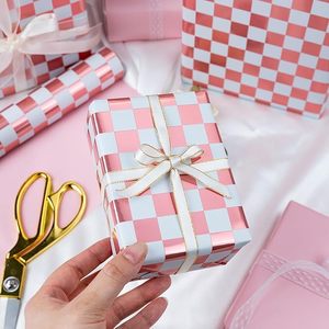 Daily pink blue white checkered <b>pattern</b> aluminum-coated <b>paper</b> packaging for birthdays graduation ceremonies baby party - Product Image 1