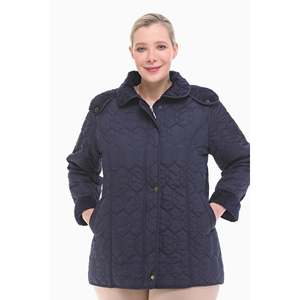 Vetre Parka matelassée à capuche bleu marine 75 cm pour femme, manteau chaud, tailles 42-58, résistante à l'eau, doublure en fausse fourrure - Product Image 1