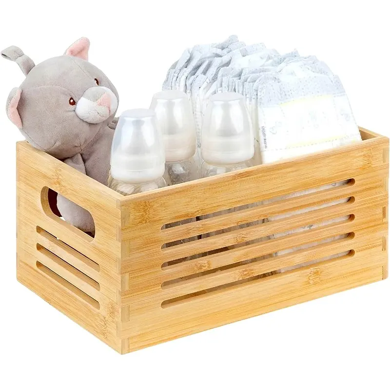Бамбуковая деревянная корзина для хранения деревянных ящиков, органайзер, кубический контейнер с ручкой для декора ванной комнаты