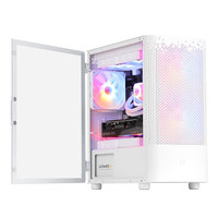 Boîtier PC de jeu ABKO G21M WH M-ATX à haut débit d'air avec 2 ventilateurs RGB de 140 mm + 1 ventilateur RGB de 120 mm, USB 3.0, verre trempé, acier