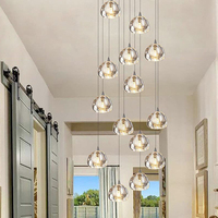Lustre en cristal luxueux à hauteur réglable, rond, à baldaquin, pour escalier de bâtiment duplex