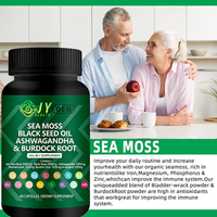 Capsules de supplément personnalisées OEM ODM à base de mousse de mer, huile de nigelle, ashwagandha, racine de bardane et vinaigre de cidre de pomme, marque privée, 60 unités
