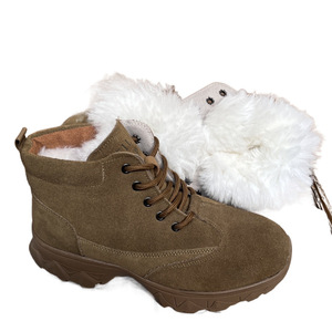 <b>Men's</b> Wool Snow Boots Cowhide Winter Warm Non-Slip Mid-<b>Heel</b> Outdoor Shoes Solid Color - Product Image 2