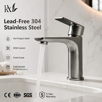 Robinet de lavabo moderne à trou unique en acier inoxydable SUS304, mitigeur de lavabo personnalisé OEM pour projets hôteliers