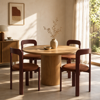 Chaise de salle à manger en bois massif avec coussin texturé bouclé, dossier incurvé ergonomique, sans accoudoirs, pour cuisine et café