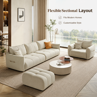 Canapé sectionnel capitonné crème, fauteuil et ottoman, ensemble de sièges spacieux et doux, style minimaliste, luxe moderne pour la maison