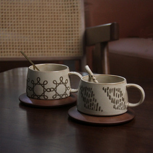 แก้วกาแฟ/นมเซรามิกแบบหยาบเคลือบสีสไตล์วินเทจ - Product Image 4