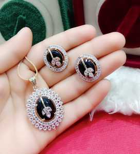 American Diamond Sparkling pendant set with same matching <b>earrings</b> and pendant <b>chain</b> for all function and party - Product Image 4