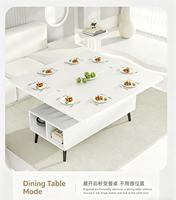 Table basse multifonctionnelle moderne extensible et pliable avec plateau en verre trempé et bois massif pour petit appartement et salon