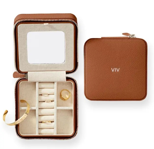 Mini boîte à bijoux de voyage portable avec logo personnalisé boîte de voyage en velours pour bagues avec fermeture éclair emballage de bijoux petite boîte à bijoux de voyage en velours