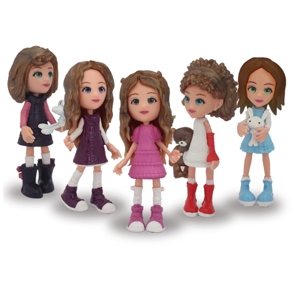 WJ9003 Wholesale Mini Size Brown Hair Pretty Girl Action Figures 5 Designs to Collect for Kids