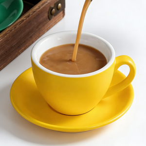 Tazza da <span class=keywords><strong>Caffè</strong></span> in Gres Colorata con Logo Personalizzato 75 150 220 350 ml per Tè Latte Espresso Cappuccino con Piattino - Product Image 2