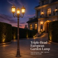 Lampadaire de jardin extérieur à triple tête en aluminium moulé, étanche IP65, LED E27, style européen, pour hôtel, villa, parc
