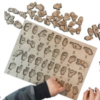 Nouveau puzzle éducatif en bois minimaliste moderne transfrontalier, jeu de réflexion sculpté en bois sur le thème de la langue des signes américaine