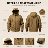 Veste tactique softshell doublée en polaire pour homme, coupe-vent, résistante à l'eau, multi-poches, capuche amovible, veste de chasse en plein air