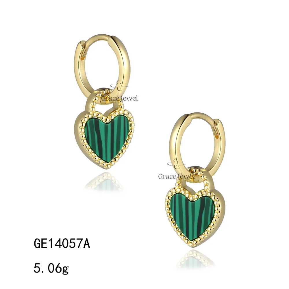 Grace Jewelry Best Selling Trendy Heart Hoops Earrings Man Made Malachite Necklace Pendant Set Jewelry