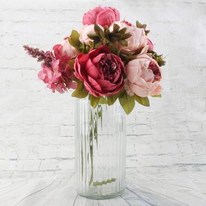 Fleurs artificielles en soie réalistes de style européen, pivoines de couleur printanière, lot de 13 pièces, accessoires de mariage, décoration pour la maison et la chambre - Product Image 4