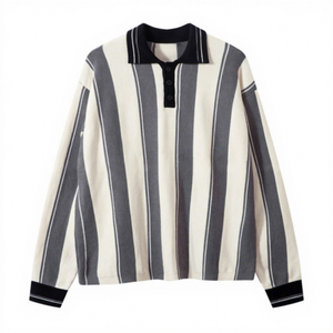 Pull à rayures verticales à manches longues col rond pour homme, style décontracté, en nylon/coton, extensible dans les 4 sens, avec doublure en coton - Product Image 1