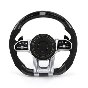 Volante de fibra de carbono Volant de cuero con medio Alcantara Led para Mercedes Benz C63s W205 W176 W221 Cls C219 Cla C117 AMG