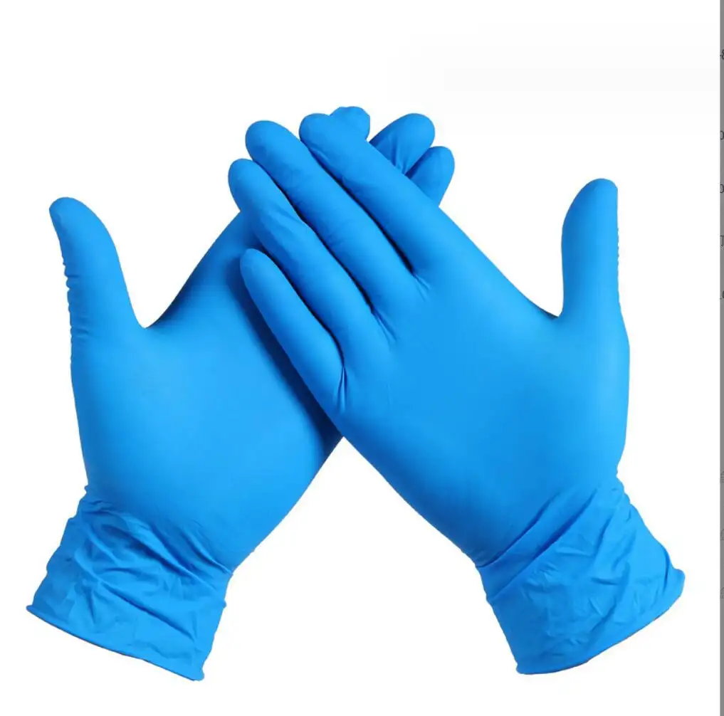 Găng tay dùng một lần màu xanh Nitrile cao su bảo vệ công nghiệp dày độ đàn hồi cao Nitrile Latex găng tay PVC Ding Qing găng tay